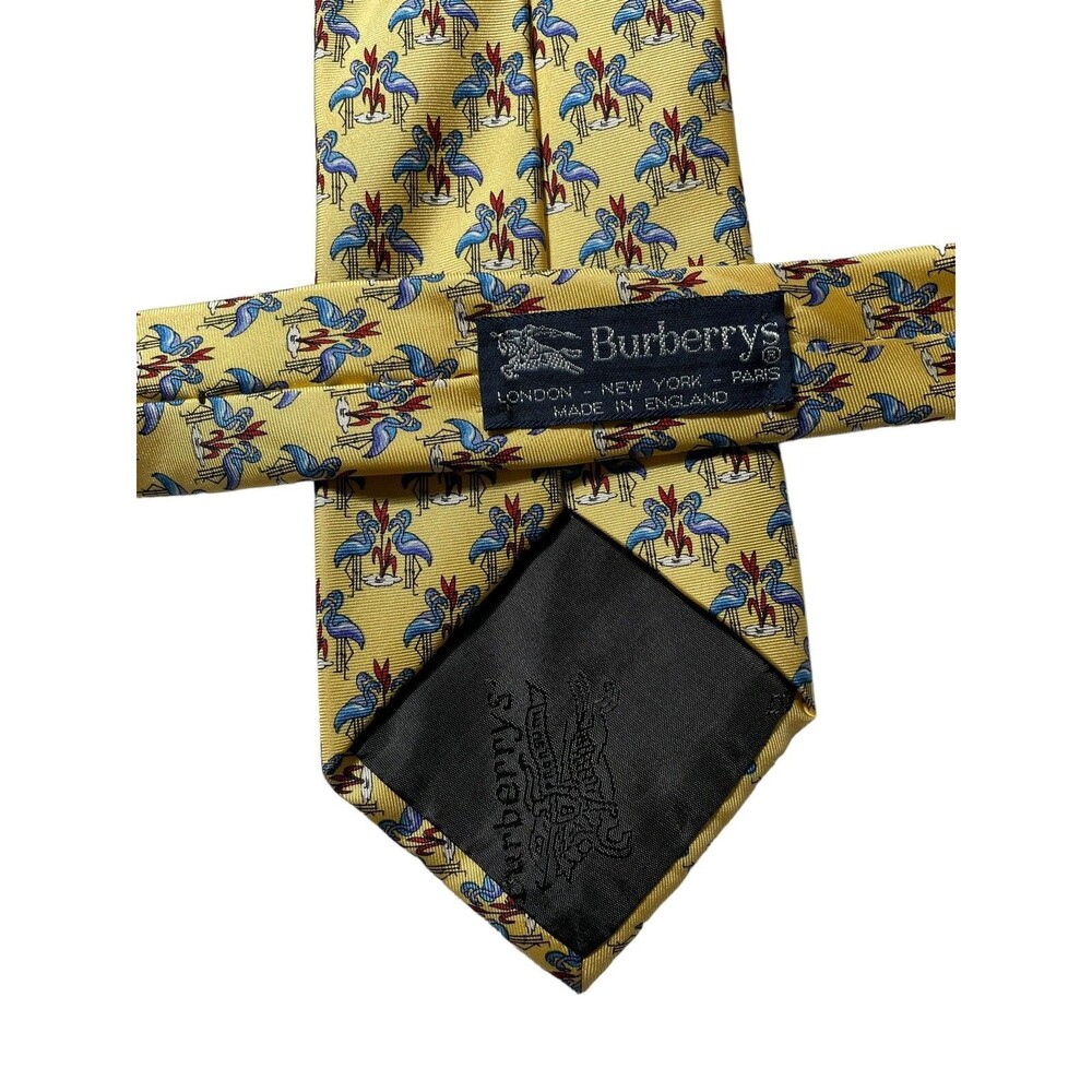 VTG Burberrys Flamingo Animal Print 100% Silk neck tie Made in England Designer